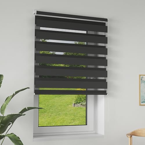 LILIIN 120x150cm Doppelrollo klemmfix ohne Bohren, Duo Rollo Blickdicht Zebrarollo Rollos für Fenster & Tür, Rollo Klemmrollos für Wohnzimmer Küche Büro lichtdurchlässig und Verdunkelnd, Schwarz
