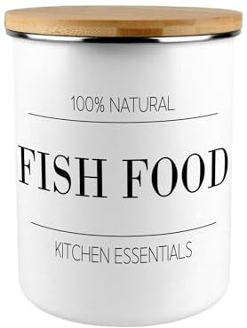 Minimalist Fish Food Storage Canister - Modern Black & White Kitchen/Home Large Enamel Jar Gift