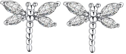 Homxi Weißgold Ohrringe 9 Karat für Damen, Libellen mit Erstellter Saphir, Ohrringe Frauen in Blau Silber