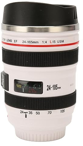UPALDHOU Kaffeetasse mit Kameraobjektiv, Isolierter Becher aus Edelstahl für Fotografen (WHITE)
