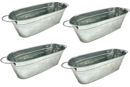 Fenteer Juego de 4 macetas metálicas galvanizadas Estilo Vintage para Flores, Ideales para Interiores y Exteriores, Fiestas, Balcones, Patios y Casas de