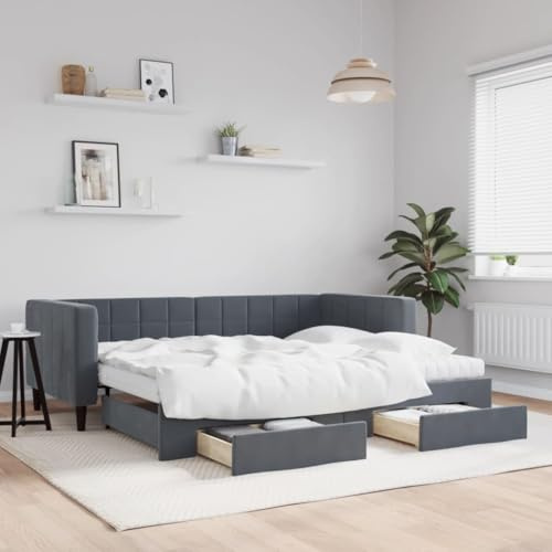 Refined Tagesbett Schlafsofa Bettsofa Gästebett für Schlafzimmer Wohnzimmer Sofa Bett Ausziehbett Ausziehbar mit Schubladen Dunkelgrau 90x200 cm Samt