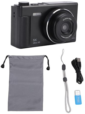 BuyWeek Digitalkamera 5K 75MP Fotokamera, 18X Digitalzoom Autofokus HD Vlogging Kamera mit 2,8 Zoll 180 Grad Flip Bildschirm, Selfie, Integrierter Blitz, Unterstützt bis zu 256 GB Karten (Schwarz)