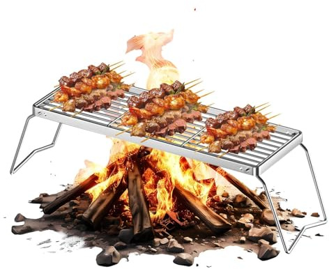Cooking Grate - Folding Grill Stand | Portable Stainless Steel Grill Fire Pit | for Backpacking Yard Hiking Meat