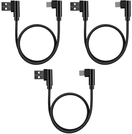 Cable Lightning Certificado MFi, Cable iPhone Corto 0,25M [Pack de 3] con Diseño de 90 Grados, Nylon Trenzado Robusto, Carga Rápida 2,4A y Transferencia de Datos para iPhone 14/13/12/11 Pro Max XR XS
