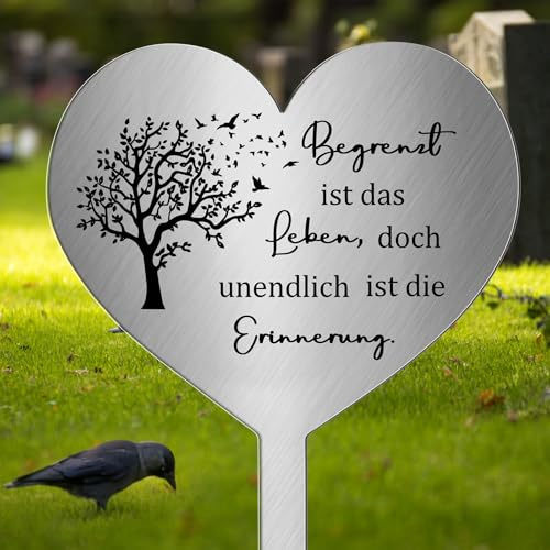 Photect Grabstecker Metall Herz mit Spruch Herz Grabdekoration Wetterfest Frostbeständig Grabschmuck zum Erinnerung Andenken Dekoherz Trauer(Kreuzen)