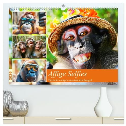Affige Selfies. Tierisch witziges aus dem Dschungel (hochwertiger Premium Wandkalender 2026 DIN A2 quer), Kunstdruck in Hochglanz: Der Selfie-Wahnsinn im Urwald! (CALVENDO Tiere)