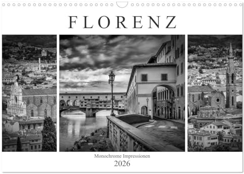 FLORENZ Monochrome Impressionen (Wandkalender 2026 DIN A3 quer), CALVENDO Monatskalender: Idylle und historische Bauten (CALVENDO Orte)