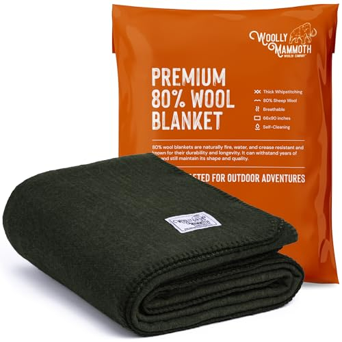 Woolly Mammoth Woolen Company Explorer Collection Couverture en laine 66 x 90 Vert Olive