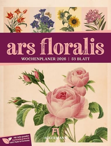 Ars Floralis Wochenplaner Kalender 2026 | Informativer Blumen-Wochenkalender im Hochformat (25x33 cm) | Vintage & Retro | Rätsel & Sudokus