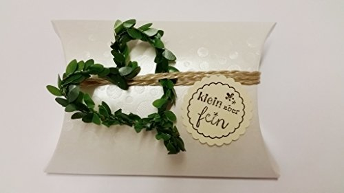 Gastgeschenke Hochzeit Kissenschachtel edel 8 Stück Buchsbaum Herz und Naturband klein aber fein