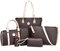 Damen Handtaschen Set 6tlg PU Leder Geldbörse Set Schulter Crossbody Umhängetasche (Kaffee)