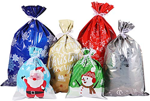 Cabilock Geschenkverpackung Taschen Geschenktaschen für Weihnachten 30pcs Geschenkbeutel mit Band Krawatten für Xmas Party Süßigkeiten Spielzeug Packung