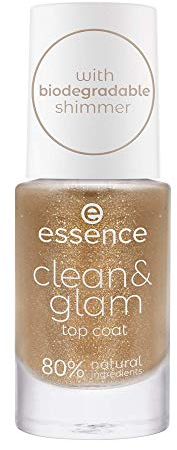essence clean & glam top coat, Unter- und Überlack, transparent, schimmernd, ohne Aceton, vegan, Mikroplastik Partikel frei (8ml)