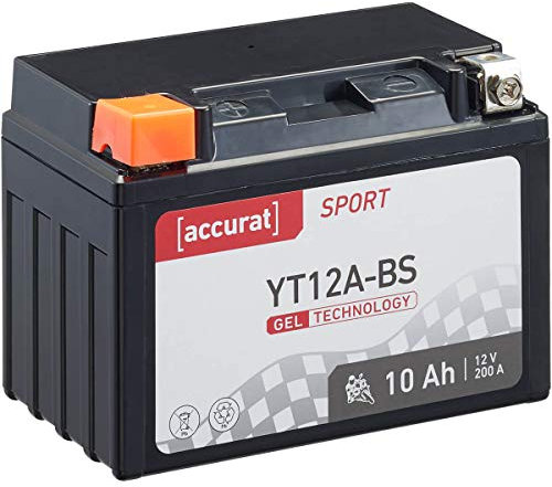 Accurat Motorradbatterie YT12A-BS - 12V, 10Ah, 200A, zyklenfest, wartungsfrei, Gel - Starterbatterie, Batterie in Erstausrüsterqualität für Rasentraktor, Roller, Motorrad, Quad