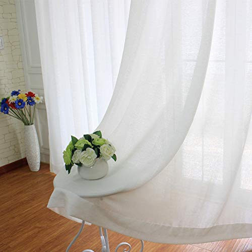 HUALEMEI Bianco Tulle Tenda,Colore A Tinta Unita Texture di Lino Tende di Tulle,Tenda Oscurante per Camera da Letto Soggiorno Bianco 300x270cm(118x106inch)