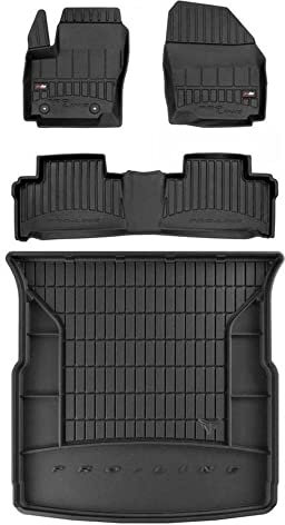 MOTOS Satz Gummifußmatten und Kofferraummatten passend für Ford S-Max I 2006-2014 5 Passagiere, 25cm zwischen Mattensteckern, ohne höhenverstellbaren Kofferraumboden Verbessern Sie Ihren Reisekomfort