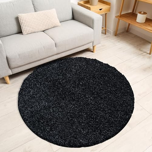 Miovani Hochflor Teppich Rund 200cm Anthrazit - Besonders weicher Shaggy Teppich in vielen Farben & Größen für Dein gemütliches Zuhause - Teppich Wohnzimmer & Schlafzimmer