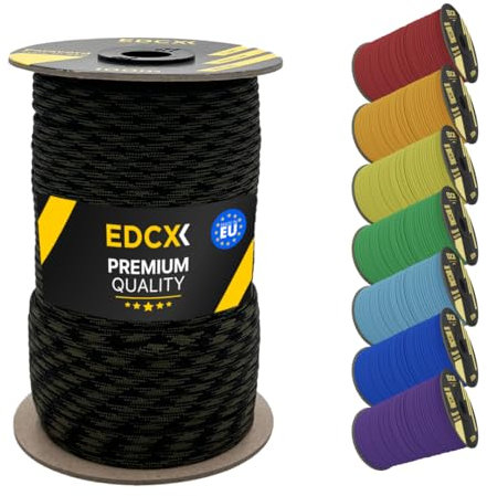 EdcX 4mm Nylon Paracord 550 100m (330 feet) - Type III, 100% Nylon Rope, 7 Strand Rope, 4mm Nylon Rope in Solid Colors (Black Forest, 100 m)