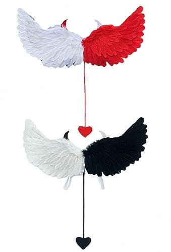 Hrippy 2pcs Devil Angel Wings Red White Devil Fancy Dress Up Wings Little Feather Wings para Halloween Carnival Party Fiesta Fiesta Fiesta