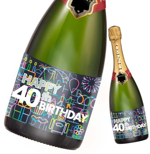 2 Stück Geburtstags-Flaschenetikett; Happy Birthday Etikett für Sekt- & Weinflaschen selbstklebend; Geburtstags-Geschenk für Männer & Frauen (14,8 x 10,5 cm) (40. Geburtstag)