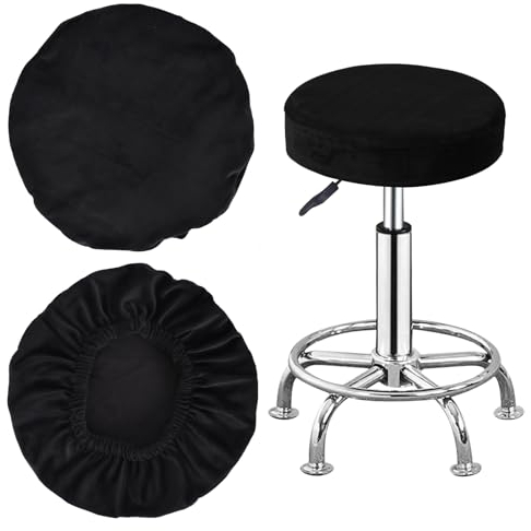 DecorDwell 2 Stück Runder Hockerbezug,Runder Drehstuhlhockerbezug Runder Stuhlbezug Hockerbezug Rund Runder Stoff Esszimmerstühle-Waschbarer-Barhockerbezug-(32-38CM)-Elastischer Stuhlbezug (Schwarz)