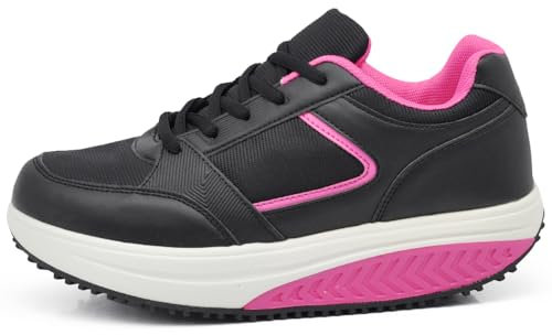 Zapatillas de deporte basculantes correr deportivas gimnasia zapatillas cómodas para caminar balancín fitness bienestar adelgazante cómodas para mujer, 05 Negro fucsia Ajuste estrecho, 36 EU Stretta