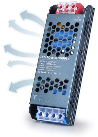 YOODI Alimentatore 12V, 150W 16,6A Trasformatore 220V a 12V, Ultra Fino Tensione Costante AC/DC Driver per Strisce Luci Lampada LED
