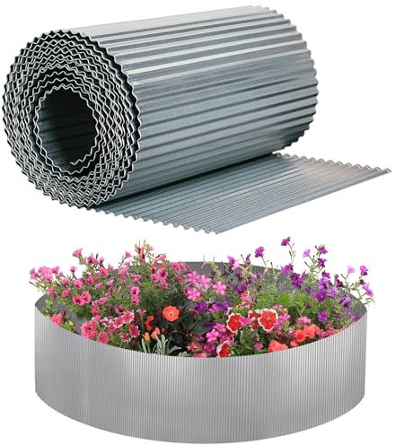 JonesHouseDeco Rotolo di bordo per prato da giardino in metallo zincato, 6 m, stretto, ondulato, altezza 20,32 cm, resistente, per aiuole fai da te, prati, vialetti, K653G01