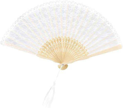 Lace Hand Folding Fan, Chinese/Japanese Vintage Decorative Folding Hand Fan Handmade 8.5in Handheld Foldable Rave Fan Best Gift for Women, Girls, Ladies, Bridesmaids, And Friends (White)