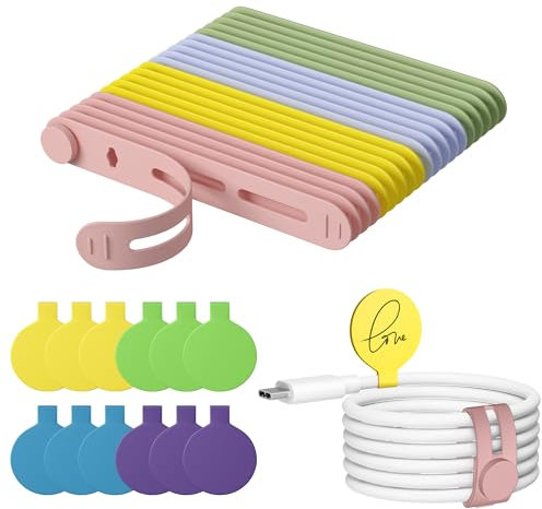 Nearockle 32 Stück Silikon Kabelbinder Wiederverschließbar und Nylon Kabeletiketten, Kabel Organizer Wiederverwendbar Cabel Organizer, Ladekabel, Kopfhörerkabel, Büro, Schreibtisch (Mehrfarbig)