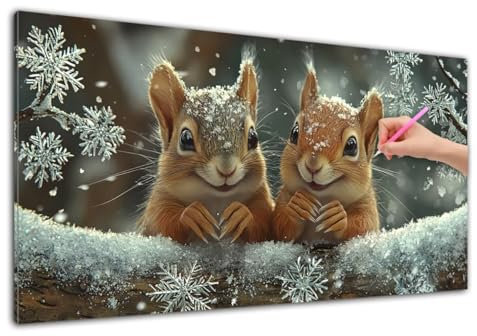 Diamond Painting Eichhörnchen, Diamond Painting Erwachsene, 5D DIY Schneeflocke Diamant Malerei Bilder Cross Stickerei Kits, Bastelset Erwachsene Mosaikherstellung für Wohnzimmer Dekor, (30x60cm) D-18
