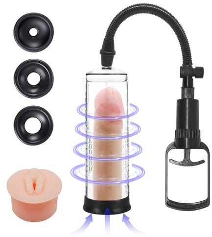 Hlimind Bombas para el pene - Bomba de vacío y aire para el alargamiento del pene, alargador manual del pene, juguetes eróticos para ejercitar la función eréctil masculina (MODLE-B)