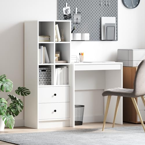 WRJENFSC Kompakter Schreibtisch Weiß 70x40 MDF Hochglanz Modernes Design mit Stauraum & Schubladen Easy Clean für Home Office Büro Schlafzimmer