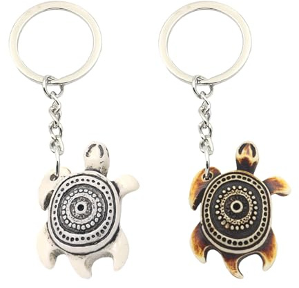 HJDJBD Schildkröte Schlüsselanhänger,2 Stück Rotbraun Weiß,Edelstahl Harz Schlüsselring,Hawaii Klassisches Design,Schildkröte Geschenk,Ideal Für Schlüssel Und Taschen