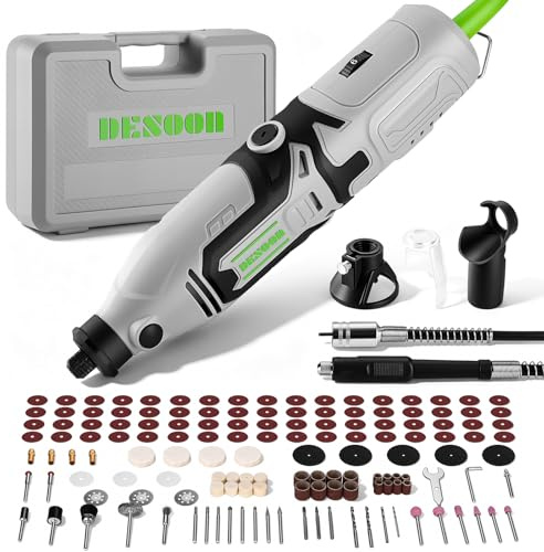 DESOON Rotary Tool Kit with Flex Shaft 126pcs, 170W Mini Power Drill & 6-Speed Dial (10,000-38,000RPM), for Sanding, Cutting & Polishing, Multi Accessory Kit for Woodworking, DIY Projects & Metal
