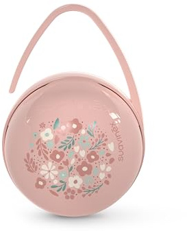 Suavinex, Schnullerbox für Babys, zur getrennten Aufbewahrung von 2 Schnullern, mit praktischer Schlaufe zur Befestigung an Tasche, Kinderwagen oder Babybett, Hygienebox, Schnullertasche, Rosa Floral