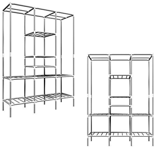 EYEPOWER Offener XL Kleiderschrank Metall Regal 2 Kleiderstangen 178x128x44,5cm Faltschrank Flur Garderobe Regalsystem