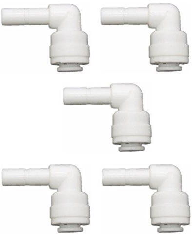 Pxyelec Raccordo per filtro dell'acqua a gomito da 1/4, 5 clip di bloccaggio in plastica per sistema idrico ad osmosi inversa, confezione da 5