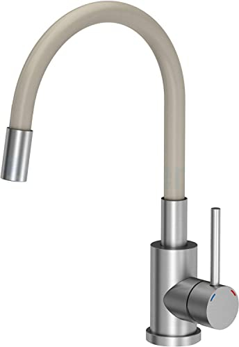 VBChome Inox Spültischarmatur Beige Flexibel 360°drehbar Edelstahl Küche Wasserhahn Küchenarmatur Einhebel Spültischbatterie Spüle Mischbatterie Kalt-warm Farbe: Beige