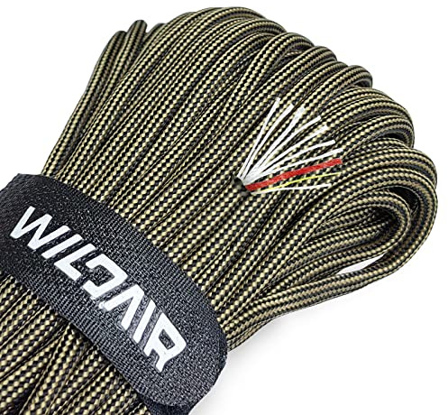 WILDAIR Paracord Survival Paracord Parachute Fire Cord Survival Ropes 4-in-1 5/32 Diameter U.S. Military Type III with Integrated Fishing Line, Fire-Starter Tinder