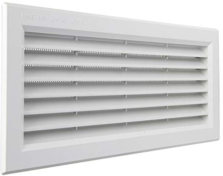 La Ventilazione P31R13B Rejilla de ventilación Rectangular de plástico empotrable con Red antiinsectos. Dimensiones: 315 x 136 mm, Color Blanco, 315x136 mm