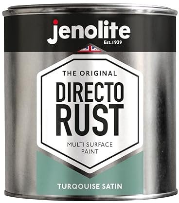 JENOLITE Directorust Satin Paint | TURQUOISE | Multi Surface Paint | For Use On Wood, Metal, Plastic, Ceramic & Rusted Surfaces | 1 Litre (RAL 6034)