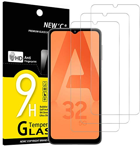 NEW'C Lot de 3, Verre Trempé pour Samsung Galaxy A32 5G (6,5), Film Protection écran efficace contre les Rayures - sans Bulles - Ultra Résistant (0,33mm HD Ultra Transparent) Dureté 9H Glass