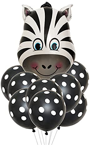 ballonfritz® Tiere Safari Dschungel Ballon 11 tlg. Set - XXL Zebra Kopf Luftballon 65x45x20cm als Geburtstagsgeschenk, Party-Deko oder Überraschung den Kindergeburtstag