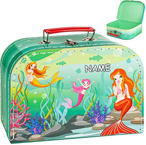 alles-meine.de GmbH Koffer/Kinderkoffer - GROß - Meerjungfrau - Nixe & Fische - inkl. Name - 26 cm - ideal für Spielzeug und als Geldgeschenk - Pappkoffer - Puppenkoffer - Kind..