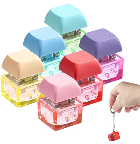 6Pcs Keyboard Fidget Schlüsselanhänger Clip, Abnehmbar Karabiner Schlüsselanhänger Keycap Fidget Keychain Clicker Dekompressions Spielzeug für Erwachsene Studenten Stress Abbauen, 6 Farben