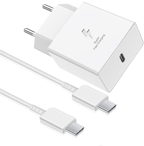 USB C Ladegerät mit Ladekabel USBC Schnellladekabel 1,5m Für Samsung Galaxy A55 A54 A53 A52 A51 A35 A16 A15 A14 A05S A04S S8 S9 S10, Z Filp 6/5/4, Z Fold 6/5/4, Tablet A9, Tablet A8, Netzteil weiß