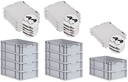 PROREGAL SuperSparSet 10x Eurobox NextGen Economy mit Scharnierdeckel & schwarzen Verschlüssen | Griffe geschlossen | HxBxT 17x40x60cm | 34 Liter | Eurobehälter Transportbox Transportbehälter