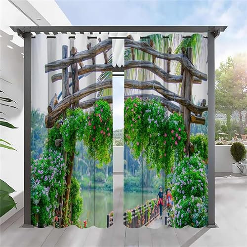 REDLEO Gazebo Tende oscuranti impermeabili per esterni, tende per pergola, con occhielli, termiche, per pergola, 132 x 213 cm, 2 pannelli con occhielli superiore e inferiore, porta in legno